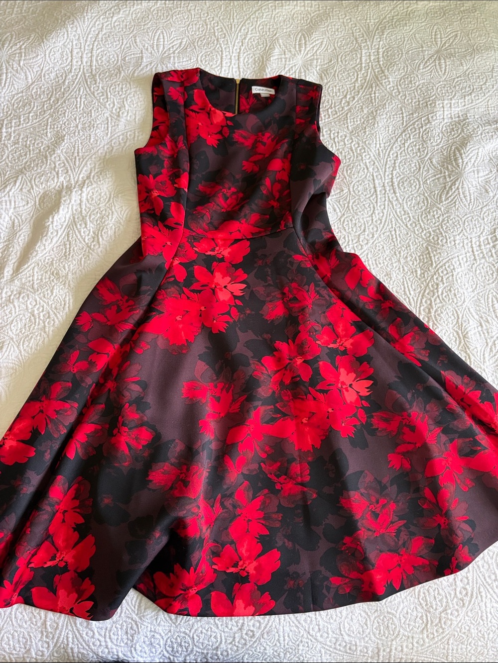 Calvin Klein Fit & Flare Red Floral Dress - Sleeveless